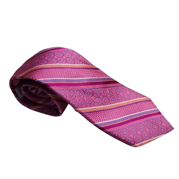 Jhane Barnes 100% Silk Tie Pink Purple Orange White Rasberry